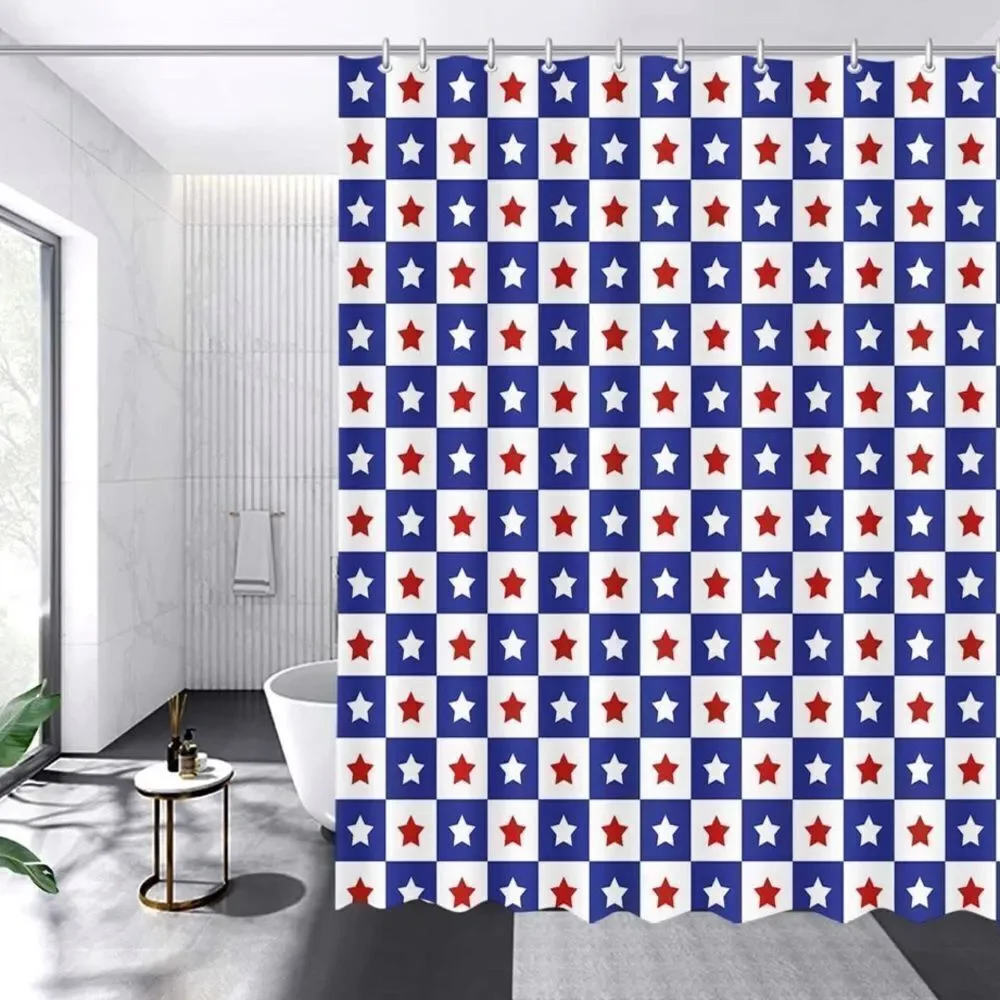 July 4th Shower Curtain President's Day Bathtub Curtain Blue And Red Independen